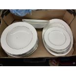 CARTON - WHITE SILVER EDGED DINNER SERVICE AND BOX OF MISCELLANEOUS CERAMICS