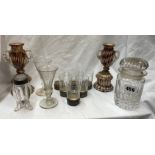 CUT GLASS PANELLED CYLINDRICAL JAR WITH MUSHROOM STOPPER, PAIR OF EARLY 19TH CENTURY ALE GLASSES,