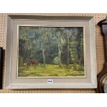 OIL ON BOARD HORSE AND FOAL IN WOODED GLADE FRAMED UNSIGNED