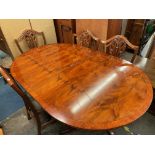 REPRODUCTION YEW CROSSBANDED DINING TABLE AND SIX CHAIR SET
