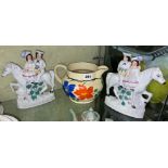 KENSINGTON FLORAL JUG AND A PAIR OF STAFFORDSHIRE FLAT BACK FIGURE GROUPS 'RETURNING HOME' AND