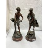 PAIR OF FRENCH SPELTER FIGURES ENTITLED 'PECHEUR' AND 'PECHEUSE' AFTER MOREAU 29cm