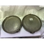 PAIR OF REGENCY PERIOD PEWTER PLATE WARMING STANDS LONDON,