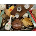 BOX CONTAINING OWL AND DUCK FIGURE GROUPS, CROCKPOT,