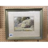 SIGNED WATERCOLOUR TITLED "HAYMAKING AT ASHOW, WARWICKSHIRE, 1932" BY H.E.