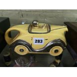 YELLOW AND SILVER LUSTRE NOVELTY RACING CAR TEAPOT