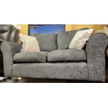 GREY CHENILLE TWO SEATER SOFA AND ARMCHAIR WITH SCATTER CUSHIONS