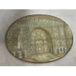 OVAL PLAQUE FINELY PAINTED OF AN INTERIOR PALACE SCENE OUTLINED IN GILT WITH GLASS COVER