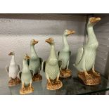 CHINESE CELADON GREEN GLAZED GRADUATED GEESE FIGURES