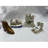 NOVELTY BOOT AND SNAKE BOX, PARIAN PAIR OF 19TH CENTURY SHOES,