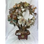 CHINESE CLOISSONNE DECORATED FAUX TREE WITH SEMI PRECIOUS STONE AGATE LEAVES 32CM H