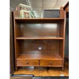 MAHOGANY HANGING SHELVES FITTED WITH TWO SHALLOW DRAWERS