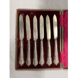 CASED SET OF SIX SHEFFIELD SILVER WALKER AND HALL FRUIT KNIVES