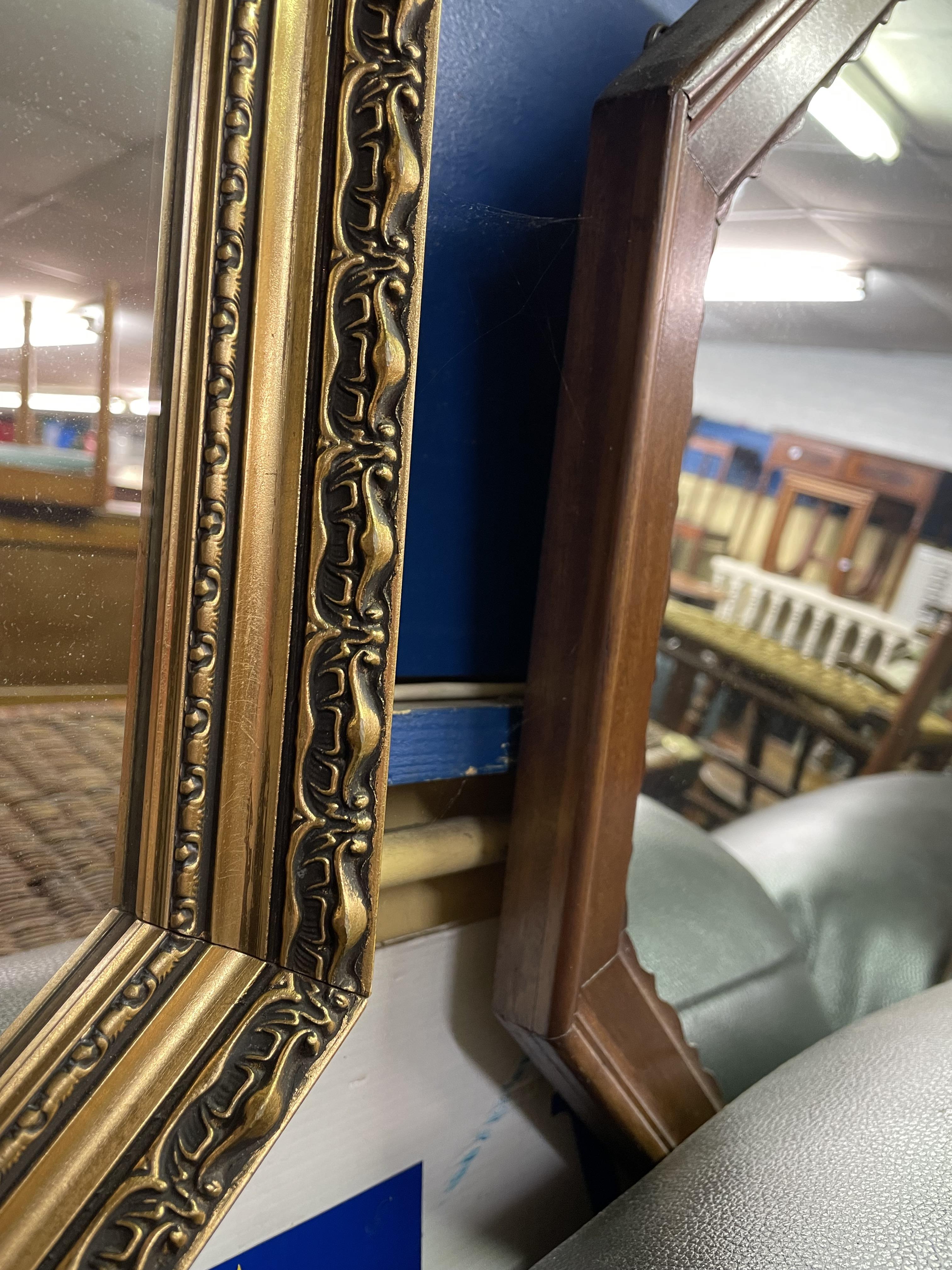 GILT OCTAGONAL MOULDED FRAMED MIRROR AND A DARK WOOD FRAMED OCTAGONAL MIRROR - Image 2 of 2