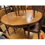 TEAK CIRCULAR DINING TABLE AND FOUR SLAT BACK CHAIRS