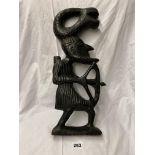 PRIMITIVE CARVED FIGURE OF A TRIBESMAN WITH A BOW 41CM H
