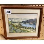 SMALL WATERCOLOUR OF A LANDSCAPE SIGNED THURLEY FRAMED AND GLAZED 18CM X 13CM APPROX