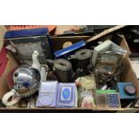 BOX - EPNS HOTEL PLATE, COFFEE POTS, VARIOUS CUTLERY, IMPRESSIONS PHOTOGRAPH FRAMES AND OTHERS,