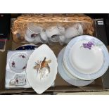 BOX - THE TRADE WINDS TABLE WARES, BASKET OF DOG PORTRAIT MUGS, DINNER PLATES,