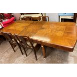 ART DECO GEOMETRIC WALNUT AND BURR WALNUT DINING ROOM SUITE IN THE MANOR OF HILLE INCLUDING