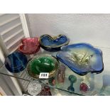 FIVE 20TH CENTURY BOHEMIAN COLOURED GLASSWARE BOWLS