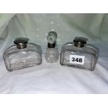 PAIR AND SINGLE SILVER TOPPED GLASS BOTTLES