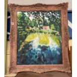 JOHN MARSHALL OIL ON CANVAS GARDEN LANDSCAPE IN ORNATE SWEPT FRAME 49CM X 59CM APPROX