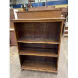 OAK OPEN BOOKCASE WITH LEDGE BACK ON BUN FEET