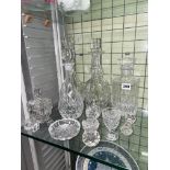 LEAD CRYSTAL MALLET AND SQUARE SECTION DECANTERS, STOPPERS,