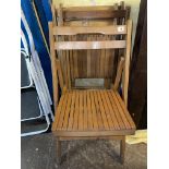 FOUR VINTAGE SLATTED FOLDING CONCERT CHAIRS