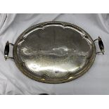 GOOD QUALITY OVAL ENGRAVED TWIN HANDLED GALLERY TRAY 'BRIGHTON AND PRESTON CC SPORTS AUGUST 3RD