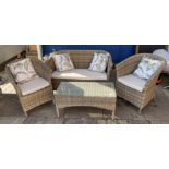 GREY RATTAN FOUR PIECE GARDEN SET WITH CUSHIONS