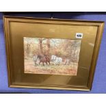 20TH CENTURY ENGLISH SCHOOL WATERCOLOUR ON PAPER THE PLOUGH TEAM SIGNED A.