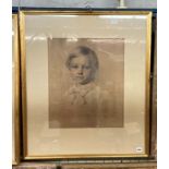 19TH CENTURY ENGLISH SCHOOL PENCIL AND PASTEL PORTRAIT OF A YOUNG BOY FRAMED AND GLAZED 40CM X 50CM