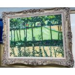 JOHN MARSHALL OIL ON CANVAS GARDEN LANDSCAPE IN SWEPT ORNATE FRAME 63CM X 48 CM APPROX