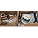 TWO BOXES OF VARIOUS CERAMICS AND ENAMEL KITCHENALIA