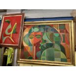 JOHN MARSHALL OILS ON BOARD CUBIST ABSTRACT STYLE IN GILDED FRAME 120CM X 90CM AND ONE OTHER