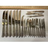 SIX SILVER HANDLED DINNER KNIVES, SIX SILVER HANDLED BUTTER KNIVES,