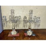 PAIR OF VILLEROY AND BOCH CRYSTAL FIVE ARM CANDELABRUM WITH CUT GLASS DROPPERS