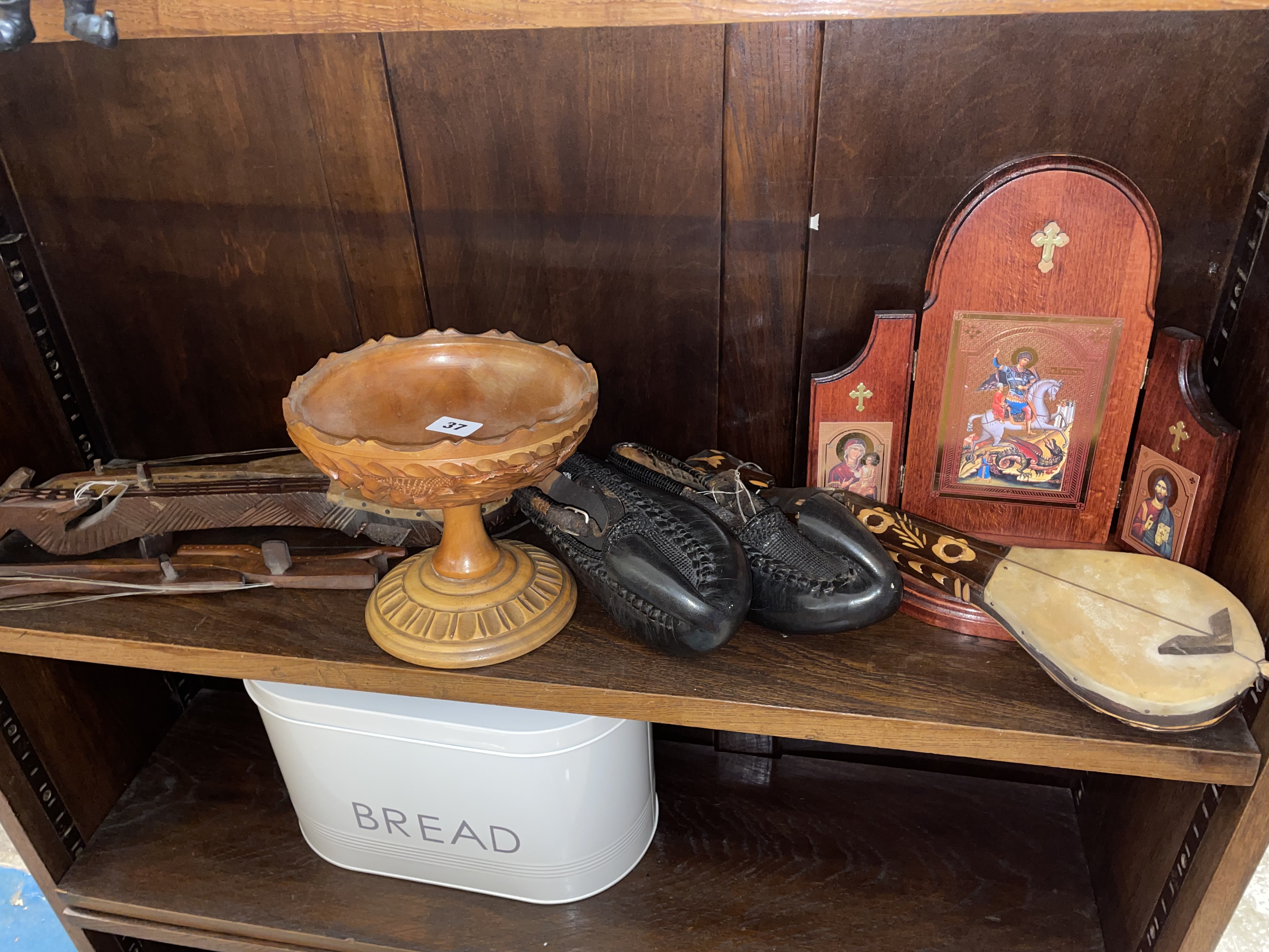 OVAL ENAMEL BREAD BIN, ST GEORGE AND THE DRAGON FOLDING ICON, - Image 2 of 3