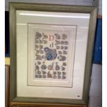 CHROMO LITHOGRAPHIC PRINT OF A CALIGRAPHIC INITIAL 'D' FRAMED AND GLAZED 26CM X 40CM APPROX