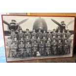 BLOWN UP PHOTOGRAPH PRINT OF RAF SQUADRON IN FRONT OF A WW II BOMBER AIRCRAFT