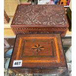 CHIP CARVED BOX AND A VICTORIAN MAHOGANY WORK BOX