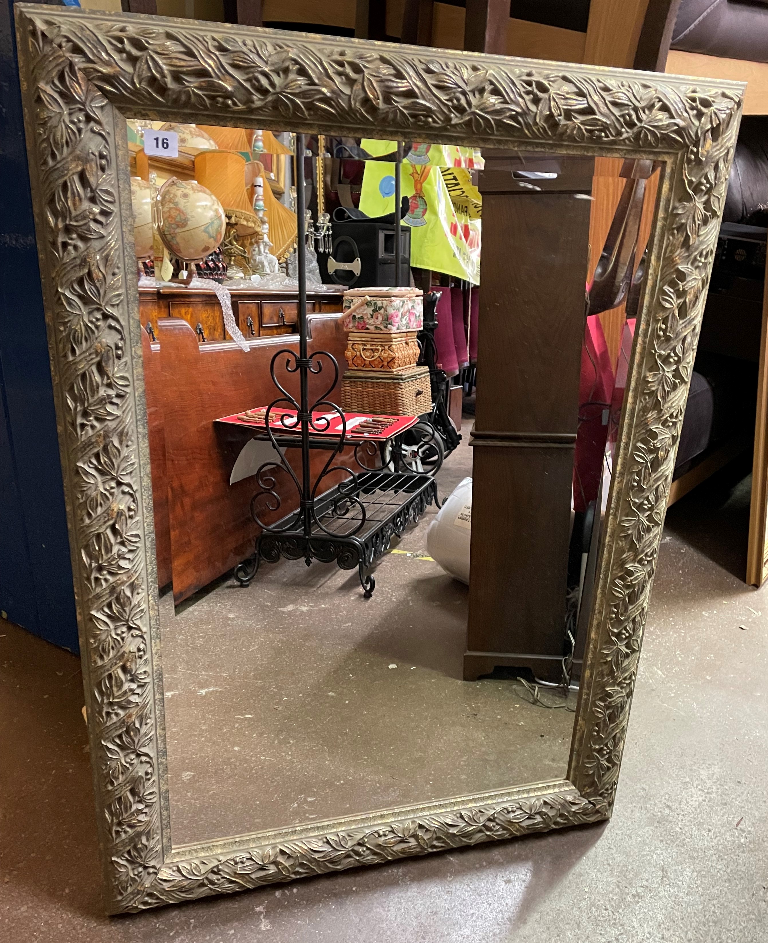 VERDI GRIS AND BURNISHED FLORAL FRAMED MIRROR