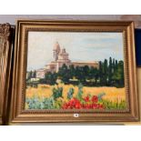 JOHN MARSHALL OIL ON CANVAS CONTINENTAL RURAL LANDSCAPE IN GILT FRAME 74CM X 59CM