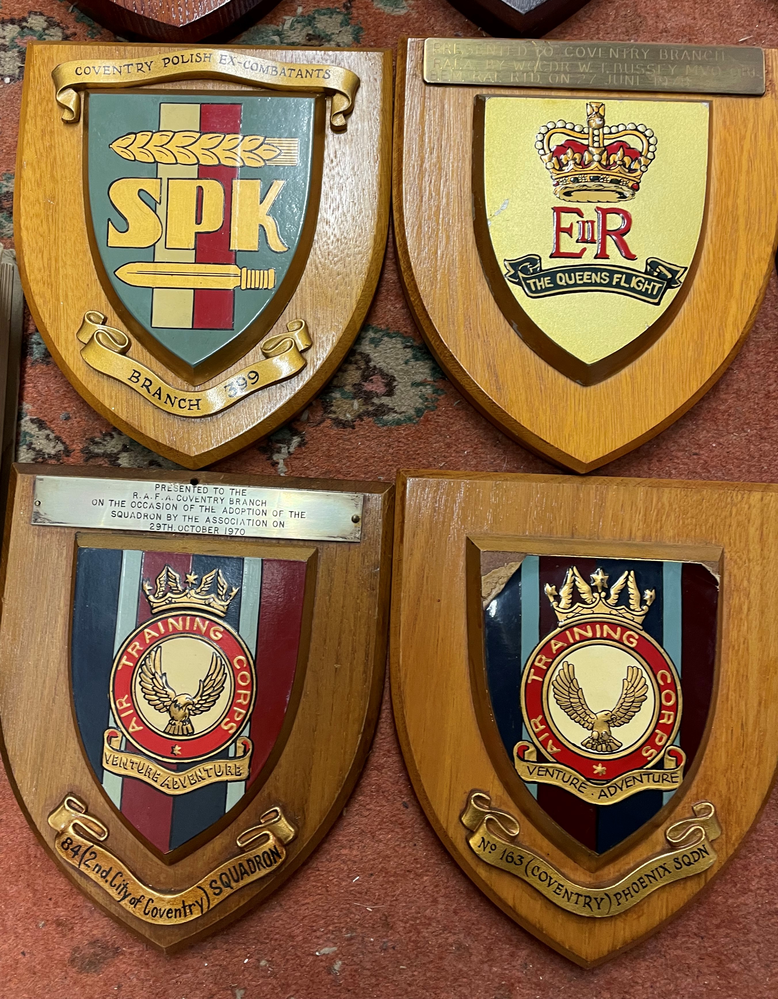 QUANTITY OF SHEILD SHAPE SQUADRON PLAQUES ASSOCIATED WITH COVENTRY AND WARWICKSHIRE AND THE CITY OF - Image 3 of 12