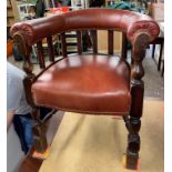 EDWARDIAN STUDDED UPHOLSTERED TUB DESK CHAIR