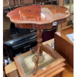 WALNUT MARQUETRY EFFECT SERPENTINE TRIPOD TABLE