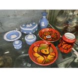 POOLE STUDIO POTTERY DISHES AND VASE,