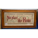 NEEDLEPOINT PANEL NO PLACE LIKE HOME IN GLAZED MOULDED MAPLE FRAME 53CM X 22CM APPROX